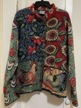 Sugar Street Weavers  floral and Rooster Button-Front  Jacket - Multicolor